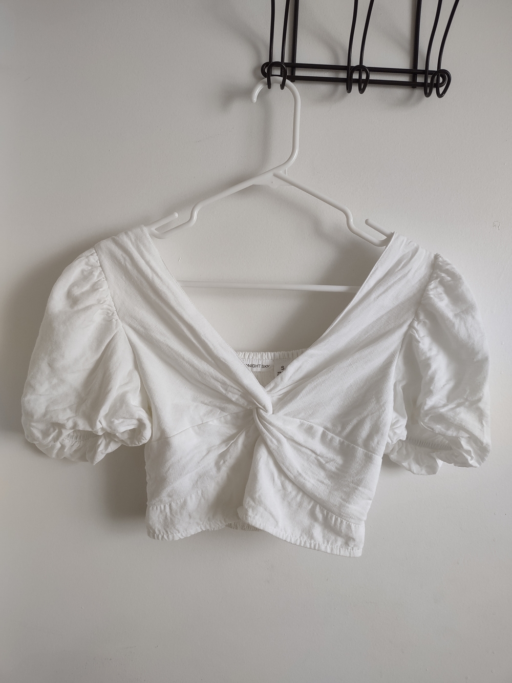 Knot-Front Puff Sleeve White Crop Top